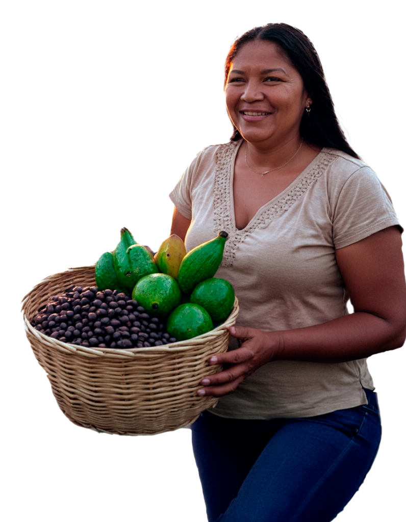 Señora con canasto con frutas